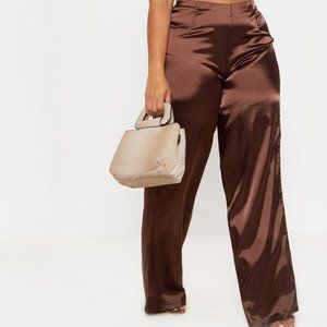 Plus Chocolate Brown Satin Wide Leg Pants